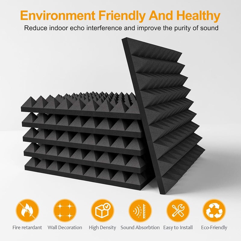 Dmsky 24 Pack Sound Proof Foam Panels Studio Acoustic Foam Panels,1" X 12" X 12"Soundproof Wall Panels,Fire-Proofed Pyramid Soundproofing Wedges,Acoustic Treatment Foam for Home -Black - Image 4